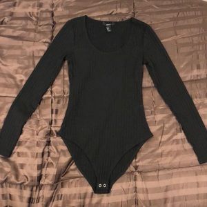Black FOREVER21 Long Sleeve Bodysuit